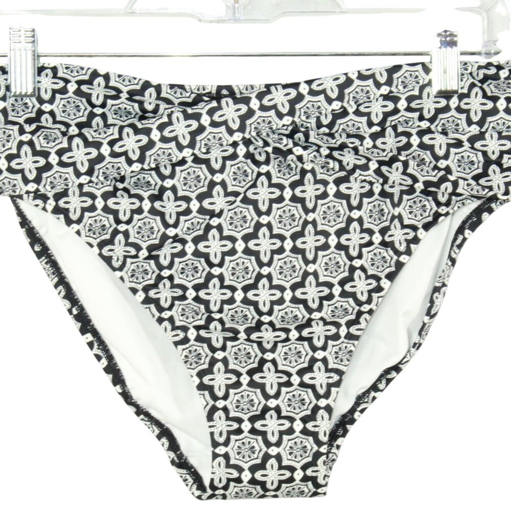 NWOT LL Bean Twist Waist Bikini Bottom Swimwear Size 14 Reg Black White Geometri